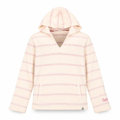 Front view of Saltrock girls’ beige pink striped pullover hoodie 11-12 years cotton blend