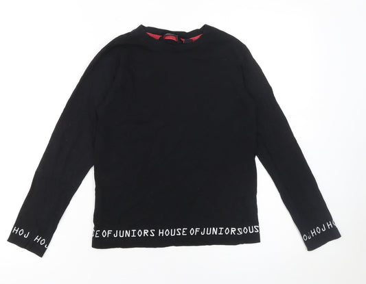 House of Juniors Girls Black Long Sleeve Logo Cotton T-Shirt 9-10 Years
