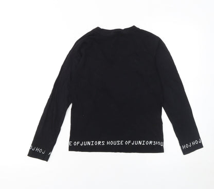 House of Juniors Girls Black Long Sleeve Logo Cotton T-Shirt 9-10 Years