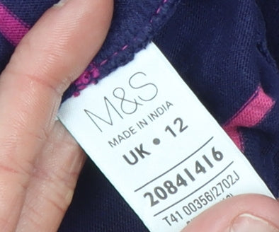 Marks and Spencer Women Blue Striped Shift Dress Size 12 3/4 Sleeve