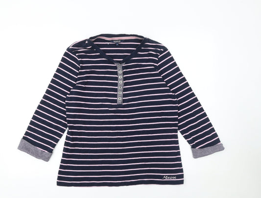 Maine New England Women's Blue Striped Long Sleeve Henley T-Shirt Size 16