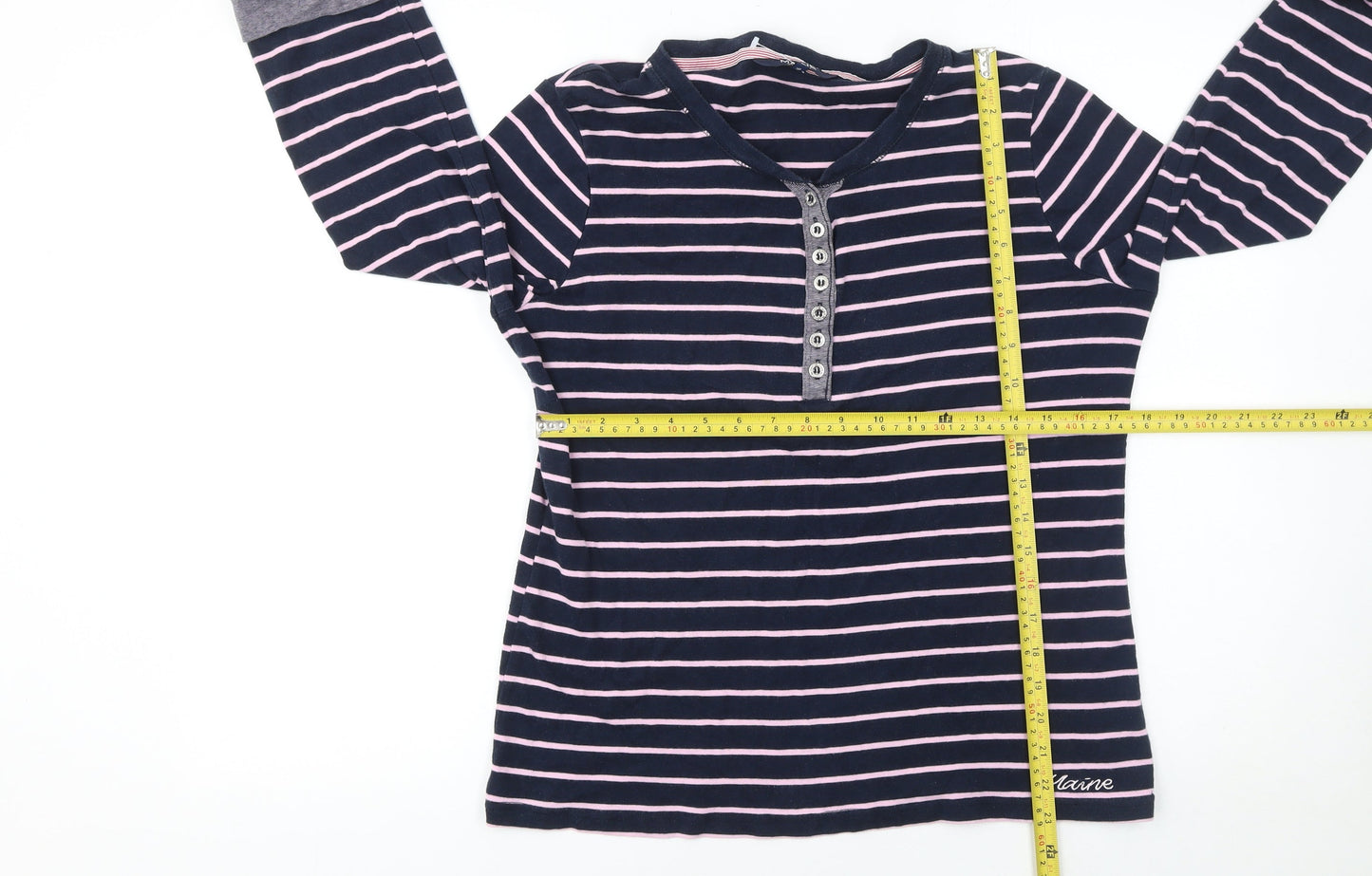 Maine New England Women's Blue Striped Long Sleeve Henley T-Shirt Size 16
