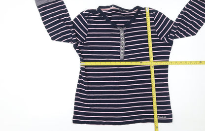 Maine New England Women's Blue Striped Long Sleeve Henley T-Shirt Size 16