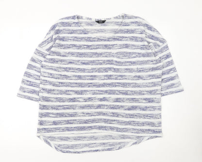 F&F Women's Blue Striped 3/4 Sleeve Pullover Jumper Size 18