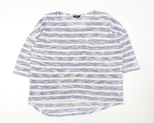 F&F Women's Blue Striped 3/4 Sleeve Pullover Jumper Size 18