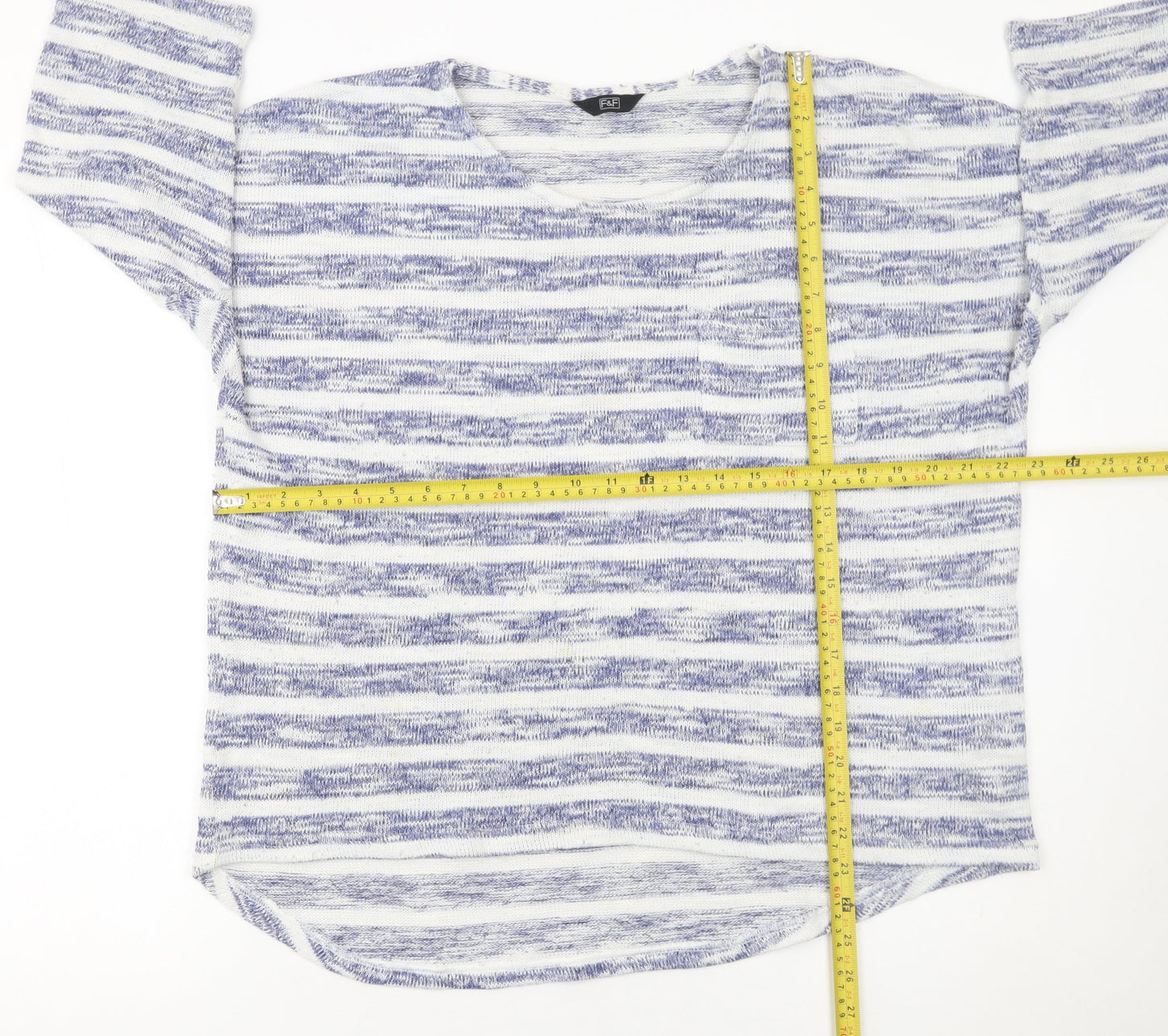 F&F Women's Blue Striped 3/4 Sleeve Pullover Jumper Size 18
