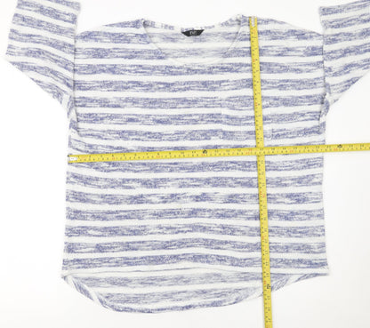 F&F Women's Blue Striped 3/4 Sleeve Pullover Jumper Size 18