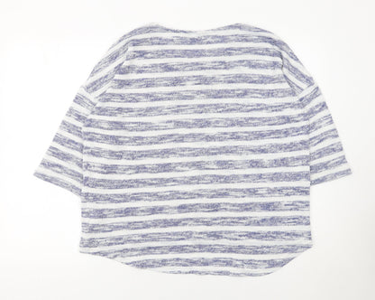 F&F Women's Blue Striped 3/4 Sleeve Pullover Jumper Size 18