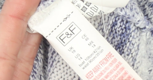 F&F Women's Blue Striped 3/4 Sleeve Pullover Jumper Size 18