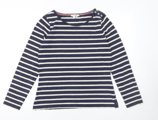 Boden Women's Blue Striped Cotton Long Sleeve Boat Neck Top Size 12