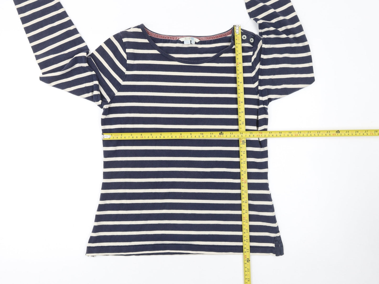 Boden Women's Blue Striped Cotton Long Sleeve Boat Neck Top Size 12