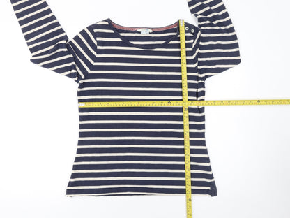 Boden Women's Blue Striped Cotton Long Sleeve Boat Neck Top Size 12