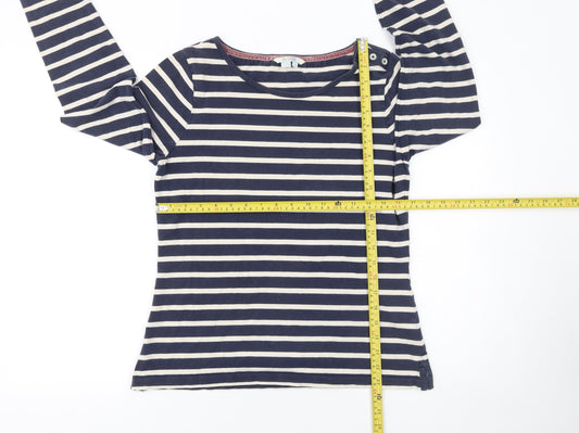 Boden Women's Blue Striped Cotton Long Sleeve Boat Neck Top Size 12
