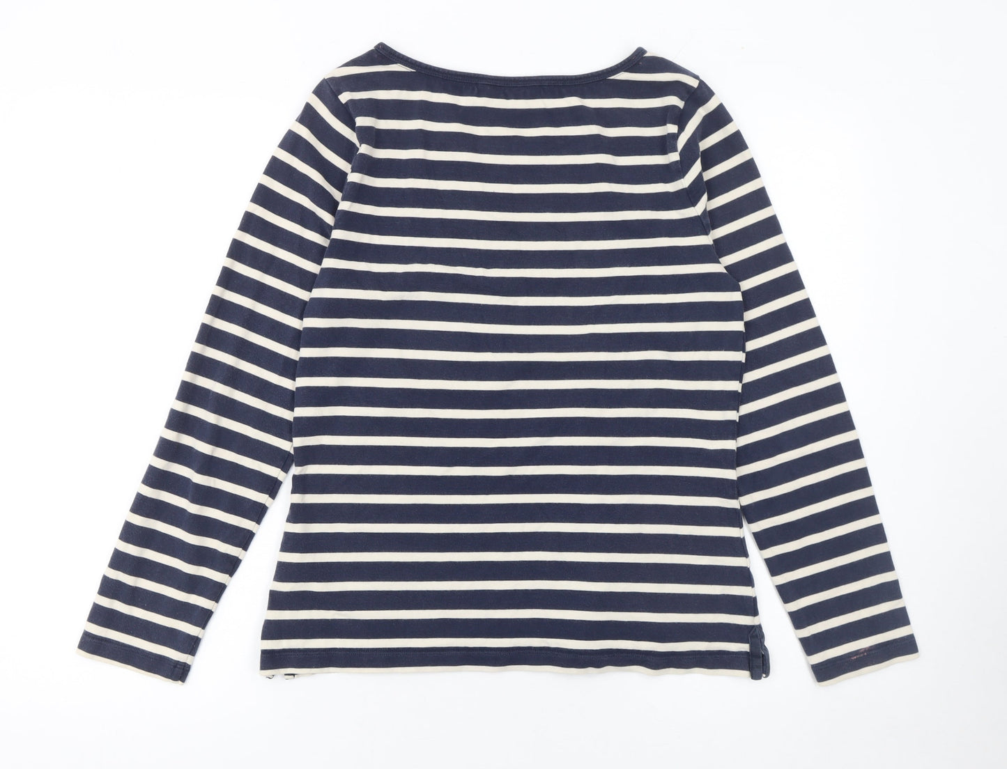Boden Women's Blue Striped Cotton Long Sleeve Boat Neck Top Size 12