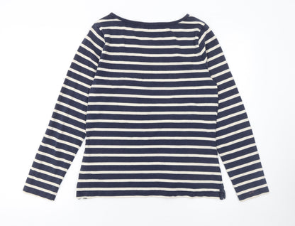 Boden Women's Blue Striped Cotton Long Sleeve Boat Neck Top Size 12