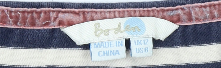 Boden Women's Blue Striped Cotton Long Sleeve Boat Neck Top Size 12