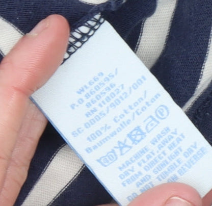 Boden Women's Blue Striped Cotton Long Sleeve Boat Neck Top Size 12