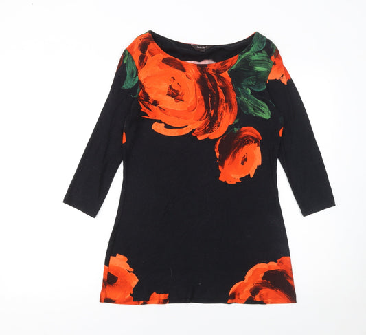Phase Eight Womens Black Floral 3/4 Sleeve Tunic Top Size 10