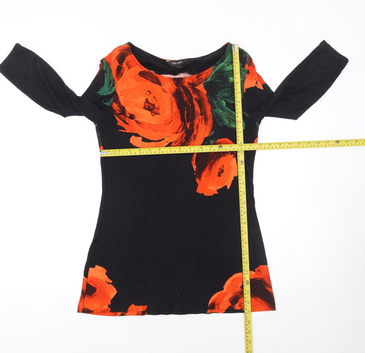 Phase Eight Womens Black Floral 3/4 Sleeve Tunic Top Size 10