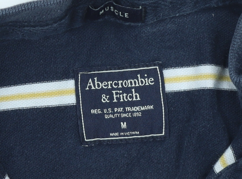 Abercrombie & Fitch Men's Blue Striped Muscle Fit Polo Shirt Size M