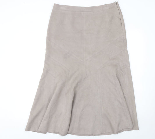 Marks and Spencer Women Beige Flare Suede Midi Skirt Size 14