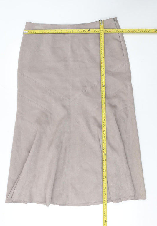 Marks and Spencer Women Beige Flare Suede Midi Skirt Size 14