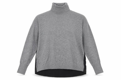 Front view of ESPRIT women’s grey roll neck long sleeve cotton wool jumper, size M