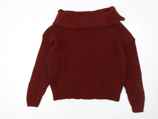 ASOS Women’s Red Cowl Neck Ribbed Knit Jumper Size S UK 8-10