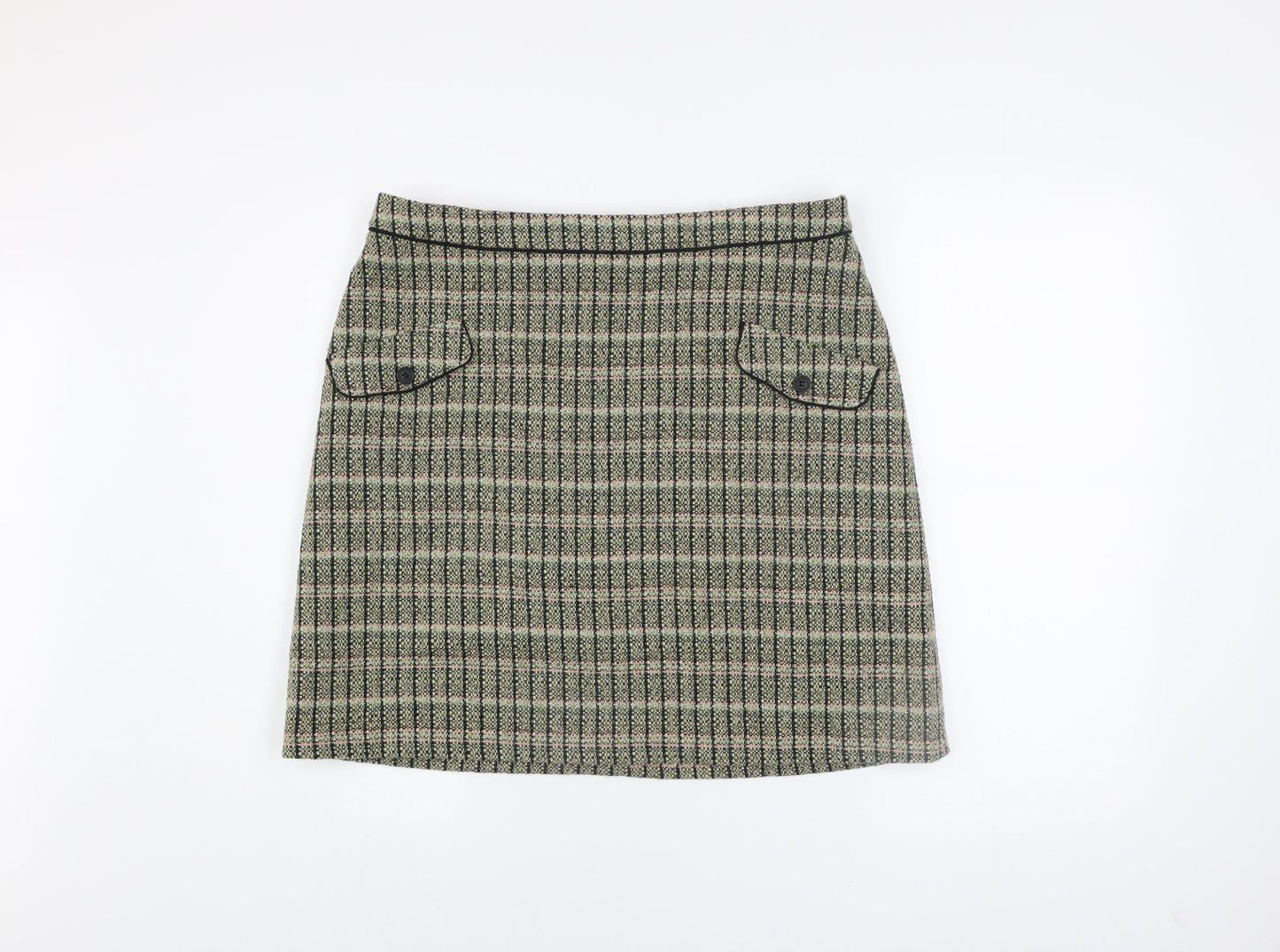 Cath Kidston Women Green Check Tweed A-Line Skirt Size 16