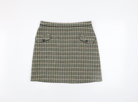 Cath Kidston Women Green Check Tweed A-Line Skirt Size 16