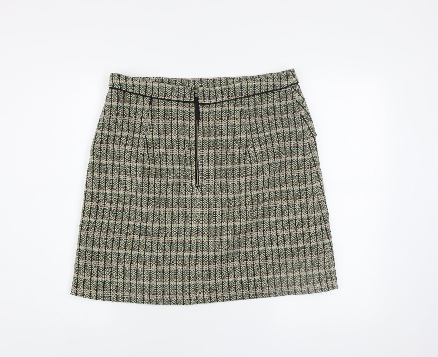 Cath Kidston Women Green Check Tweed A-Line Skirt Size 16