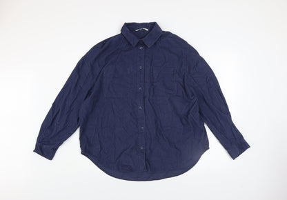 Tu Women Blue Cotton Long Sleeve Button-Up Shirt Size 14