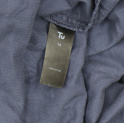 Tu Women Blue Cotton Long Sleeve Button-Up Shirt Size 14
