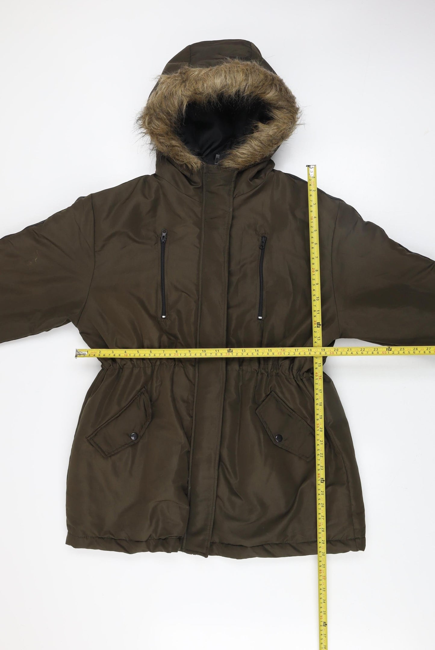 Boohoo Womens Green Faux Fur Hooded Parka Coat Size 14