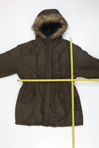 Boohoo Womens Green Faux Fur Hooded Parka Coat Size 14