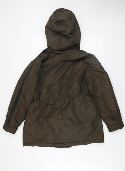 Boohoo Womens Green Faux Fur Hooded Parka Coat Size 14