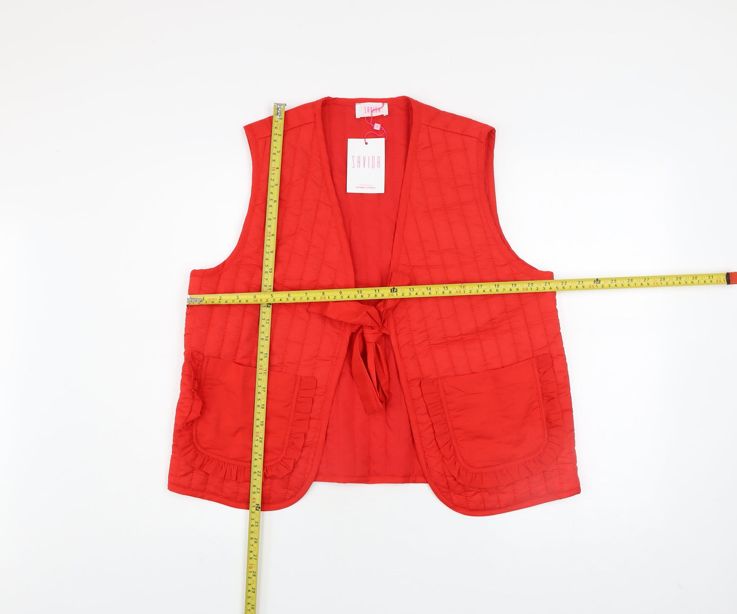 Savida Women Red Quilted Tie Waist Cotton Waistcoat XL