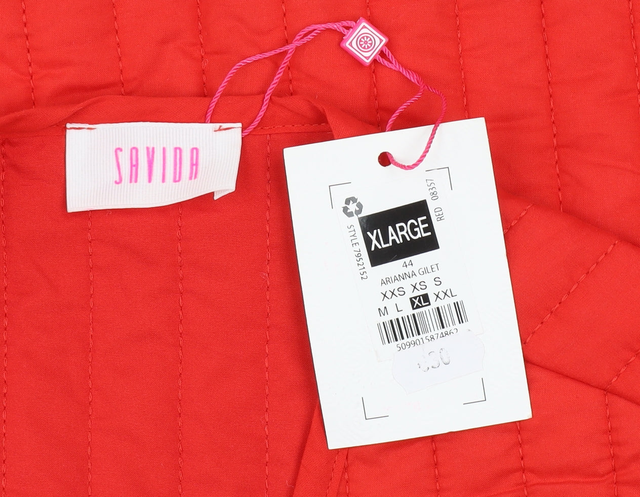 Savida Women Red Quilted Tie Waist Cotton Waistcoat XL