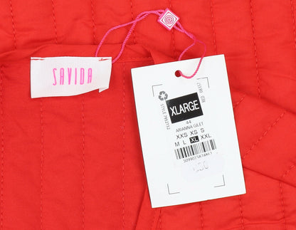 Savida Women Red Quilted Tie Waist Cotton Waistcoat XL