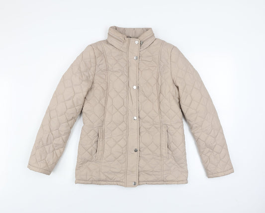 Papaya Womens Beige Quilted Mid-Length Jacket Size 10
