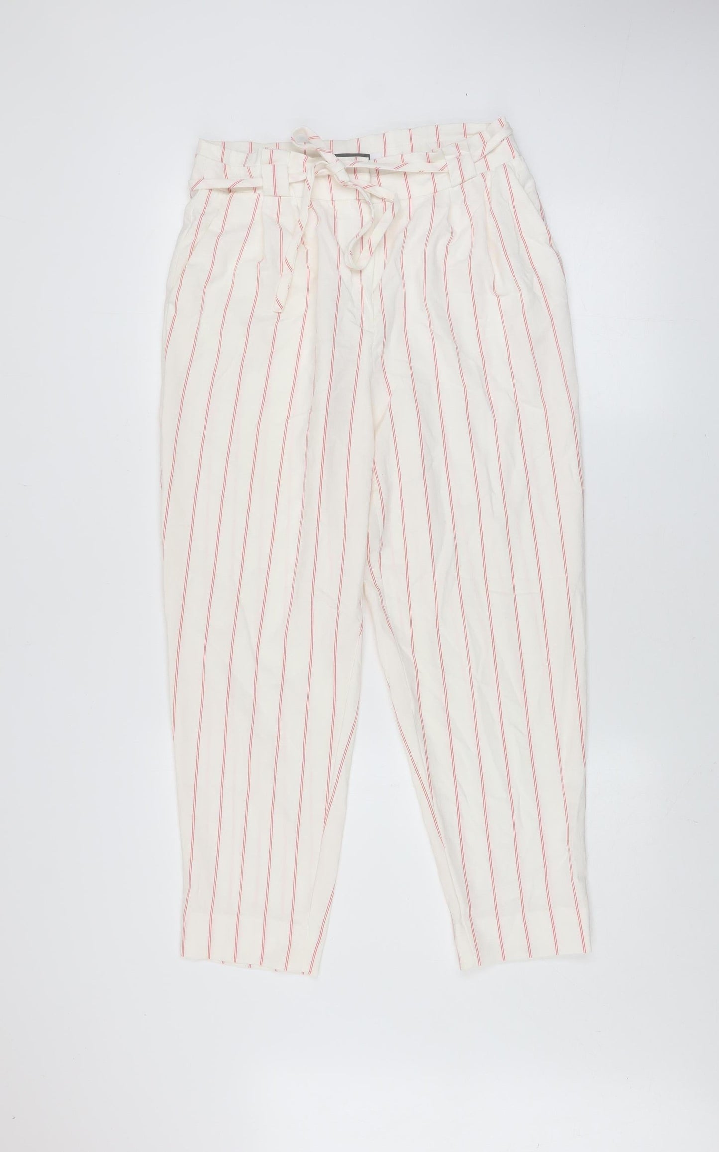 Mint Velvet Women Ivory Striped Paperbag Tapered Trousers Size 10