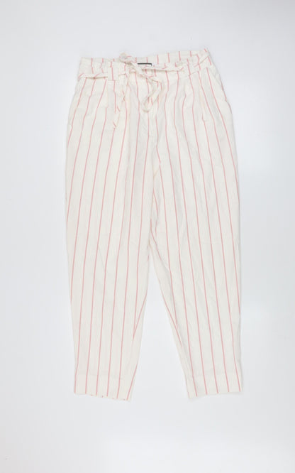 Mint Velvet Women Ivory Striped Paperbag Tapered Trousers Size 10