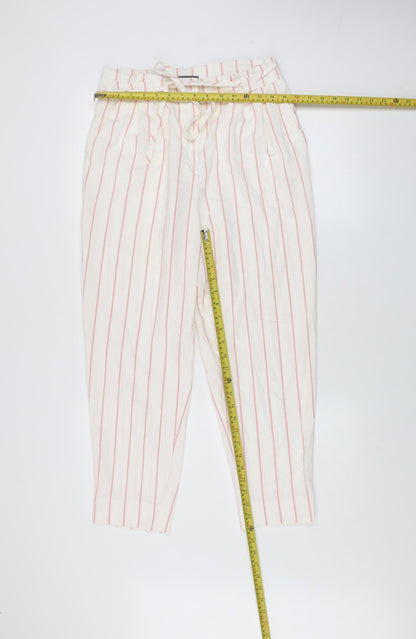 Mint Velvet Women Ivory Striped Paperbag Tapered Trousers Size 10