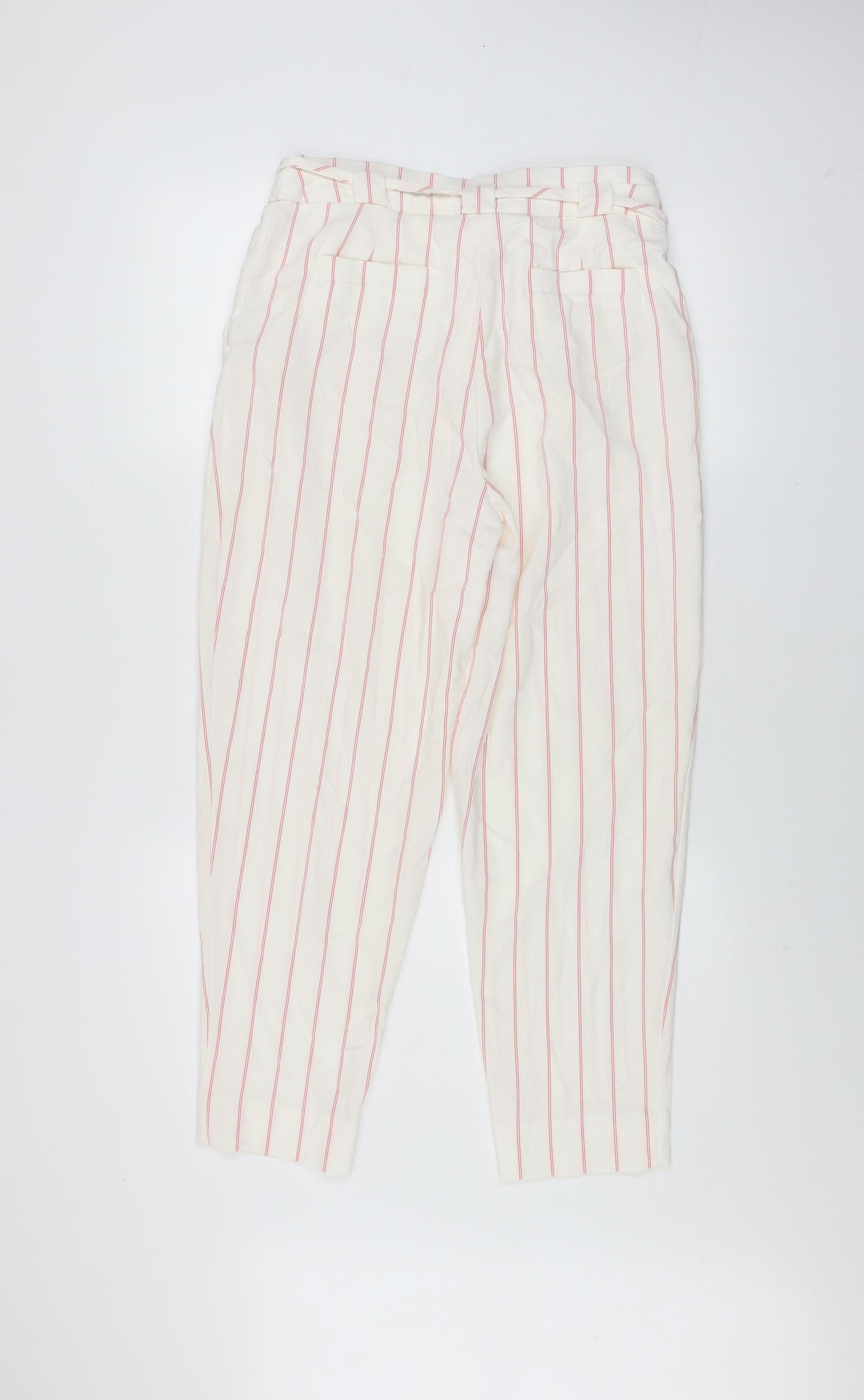 Mint Velvet Women Ivory Striped Paperbag Tapered Trousers Size 10