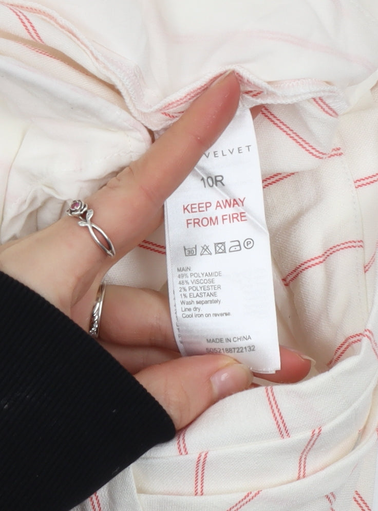 Mint Velvet Women Ivory Striped Paperbag Tapered Trousers Size 10