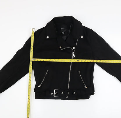New Look Womens Black Biker Jacket Size 12 Belted Zip Short Softshell