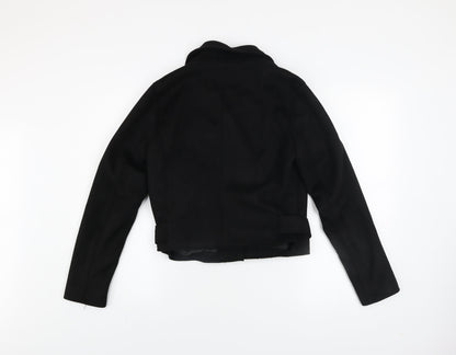 New Look Womens Black Biker Jacket Size 12 Belted Zip Short Softshell