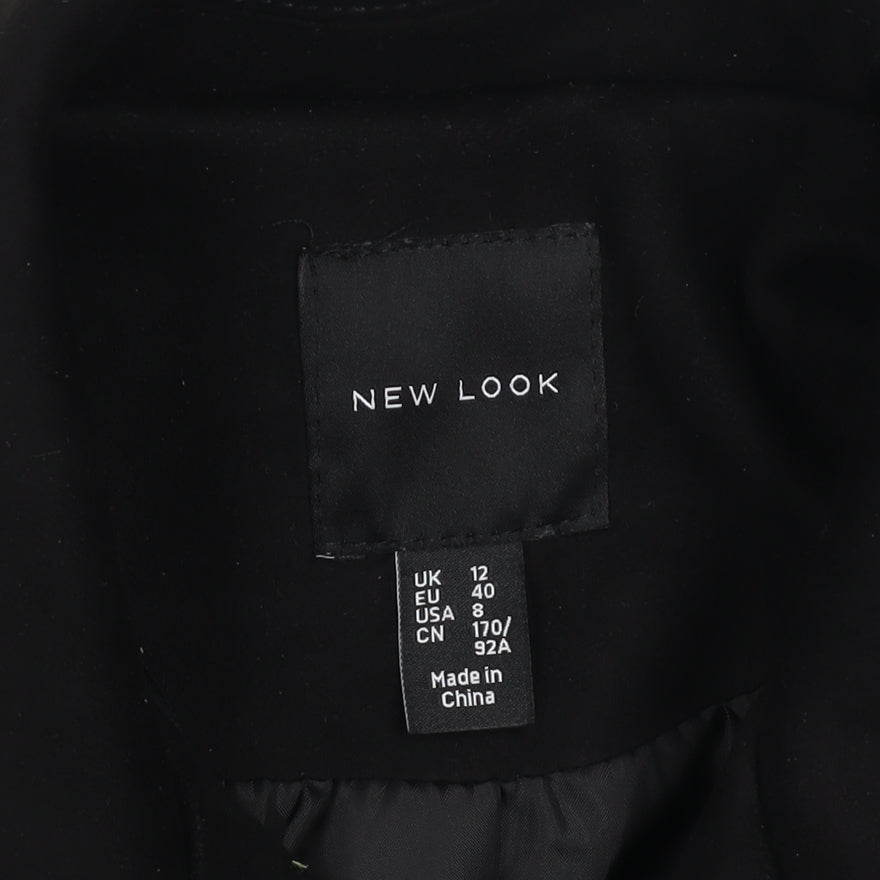 New Look Womens Black Biker Jacket Size 12 Belted Zip Short Softshell