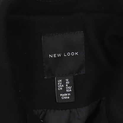 New Look Womens Black Biker Jacket Size 12 Belted Zip Short Softshell