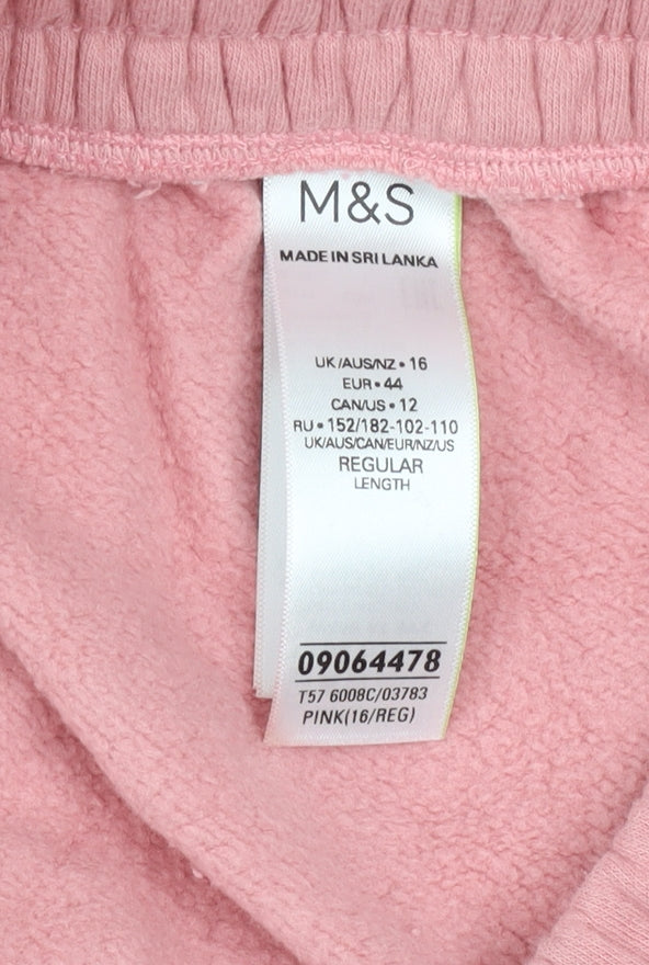 Marks and Spencer Women Pink Jogger Sweatpants Size 16 Regular Fleece